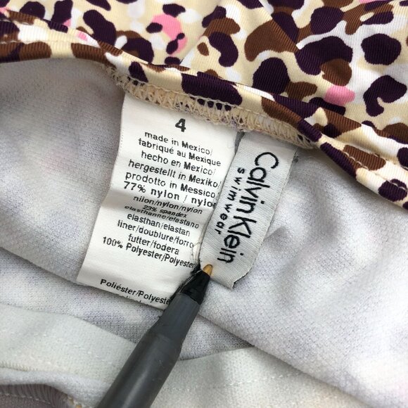 Calvin Klein Womens Leopard Print Swimsuit Molded Cups Brown Yellow Size 4 - Picture 3 of 3